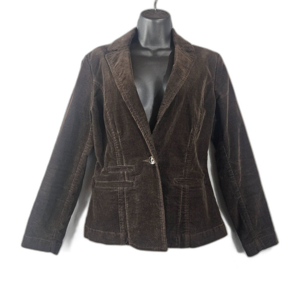 CAbi Brown Corduory Blazer #523 One Button Fitted Classic Capsule Minimal Sz S - Picture 1 of 8